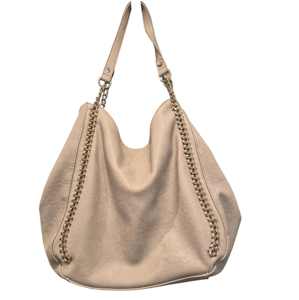 Taupe cream light color shoulder bag purse  gold hardware Miztique vegan leather